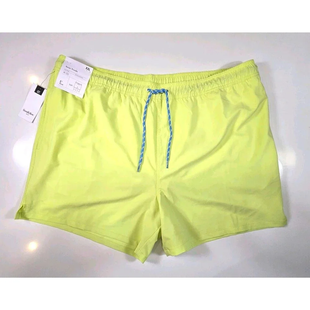 Goodfellow Neon Yellow Swim Trunks Men’s XXL 5” Inseam Beach Resort Shorts NWT